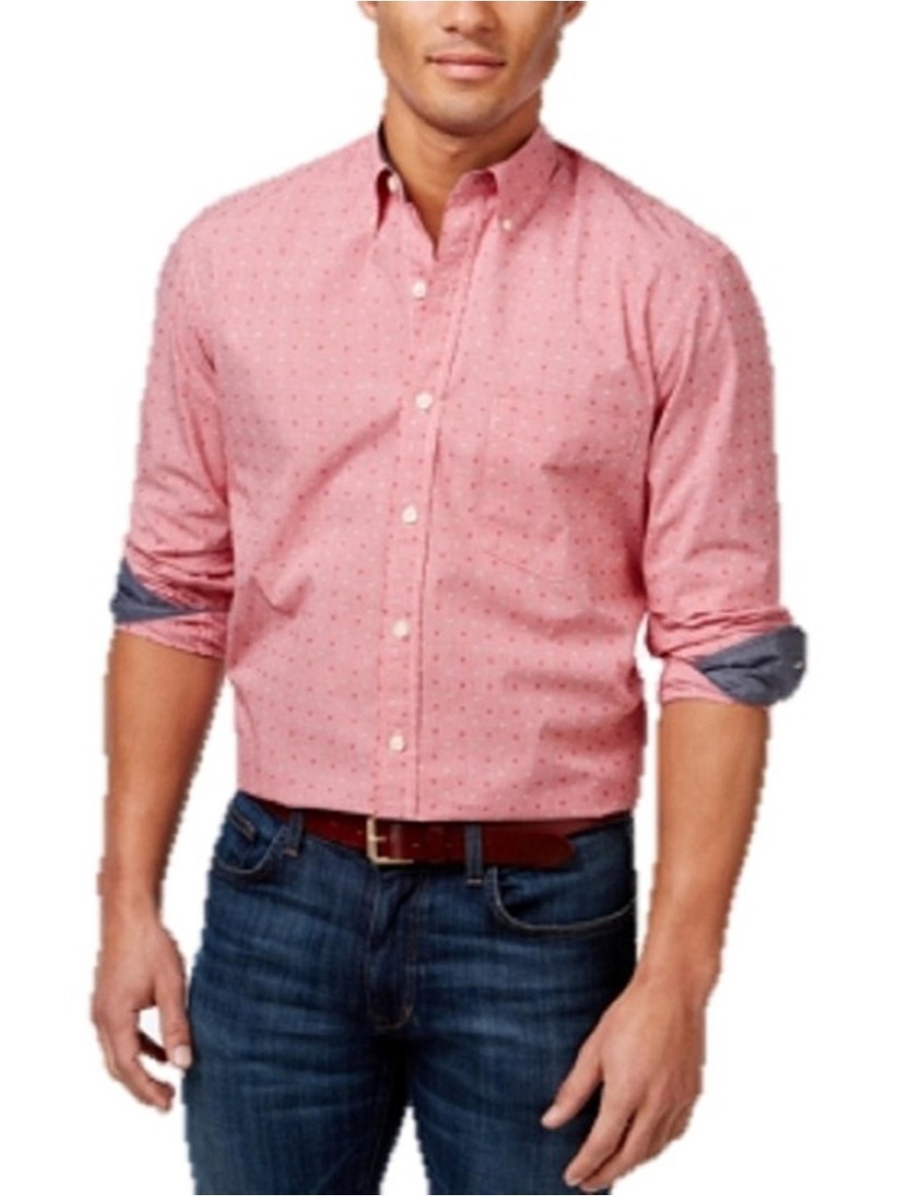 Club Room Men’s Performance Casual Button-Down Shirt-Red-Large